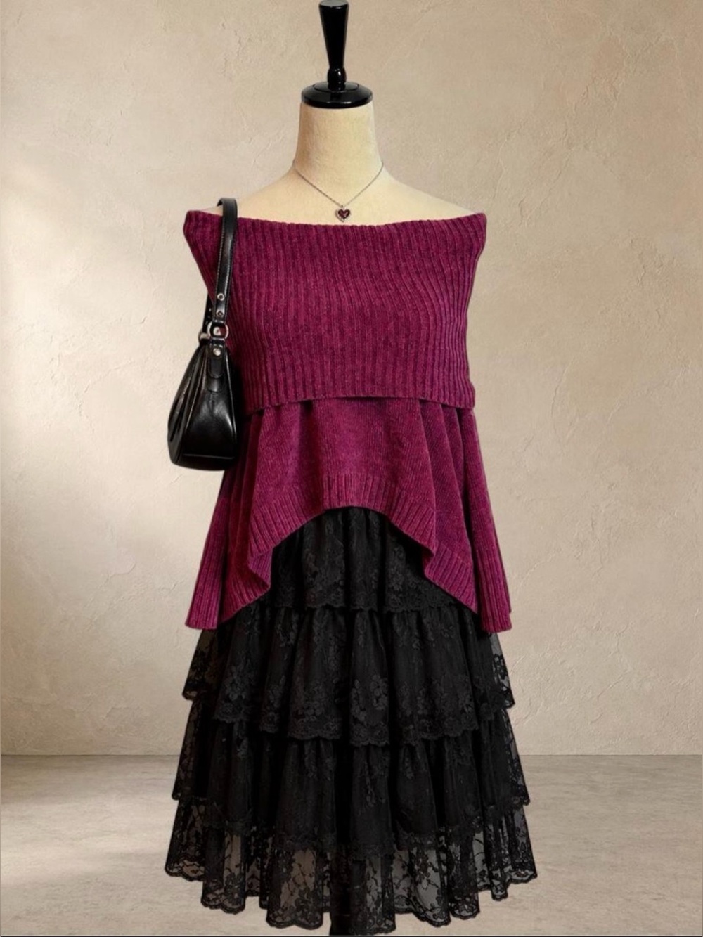 Moda International Plum Off Shoulder Cowl Neck Sweater Small